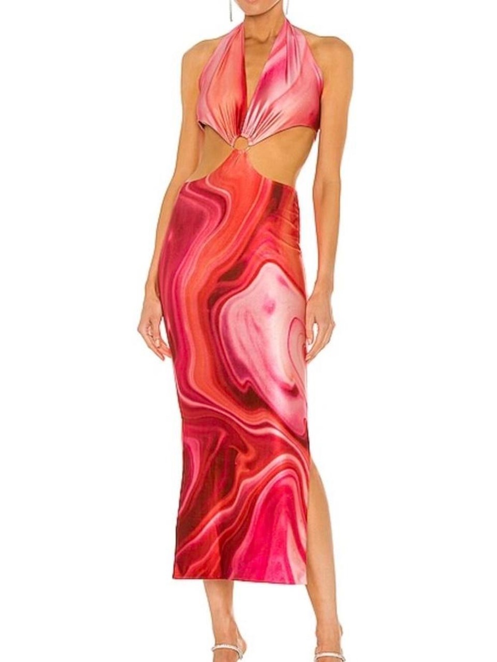 Farai London Pink and Orange Midi Dress